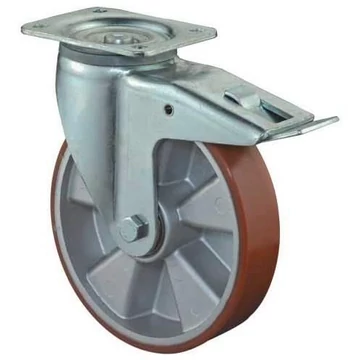 Beálló szállítógörgő fékkel, alumínium felni, poliuretán futófelület, átm. 250 mm, teherbírás 1000 kg