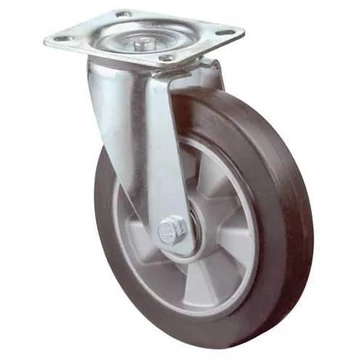 Beálló szállítógörgő, alumínium felni, rugalmas fekete abroncs, átm. 125 mm, teherbírás 150 kg