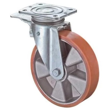 Beálló szállítógörgő fékkel, alumínium felni, poliuretán futófelület, átm. 250 mm, teherbírás 600 kg