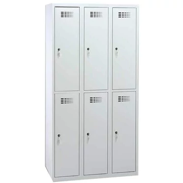 Rövidajtós öltözőszekrény WEMO, 3x2 rekesz, 900x500x1800 mm, ajtó színe szürke RAL7035, hengerzár