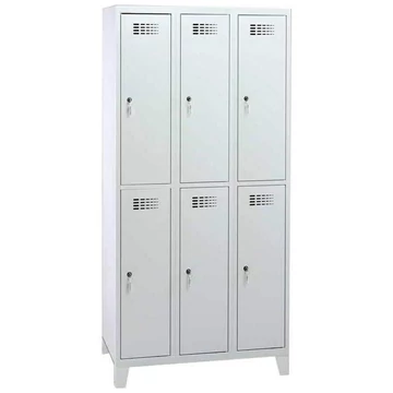 Rövidajtós öltözőszekrény WEMO, 3x2 rekesz, 900x500x1940 mm, lábbal, ajtó színe szürke RAL7035, hengerzár