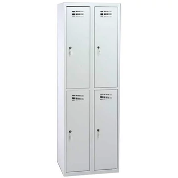 Rövidajtós öltözőszekrény WEMO, 2x2 rekesz, 600x500x1800 mm, ajtó színe szürke RAL7035, forgóreteszes zár