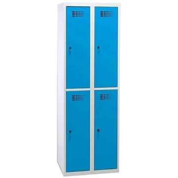 Rövidajtós öltözőszekrény WEMO, 2x2 rekesz, 600x500x1800 mm, ajtó színe kék RAL5012, forgóreteszes zár