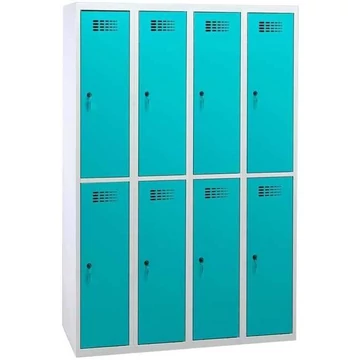 Szekrényszekrény WEMO, 4x2 rekeszek, 1200x500x1800 mm, ajtó színe türkizkék RAL5018, forgóreteszes zár