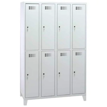 Rövidajtós öltözőszekrény WEMO, 4x2 rekesz, 1200x500x1940 mm, lábbal, ajtó színe szürke RAL7035, forgóreteszes zár