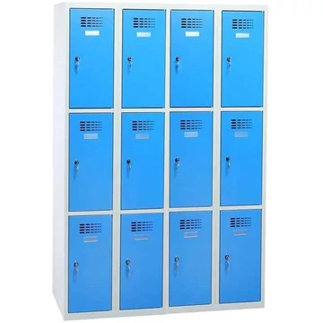 WEMO szekrény, 4x3 rekesz, 1200x500x1800 mm, ajtó színe kék RAL5012, hengerzár