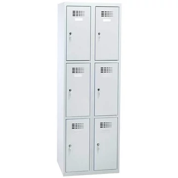 Rövidajtós öltözőszekrény WEMO, 2x3 rekesz, 600x500x1800 mm, ajtó színe szürke RAL7035, forgóreteszes zár