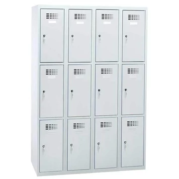 Rövidajtós öltözőszekrény WEMO, 4x3 rekesz, 1200x500x1800 mm, ajtó színe szürke RAL7035, forgó zár