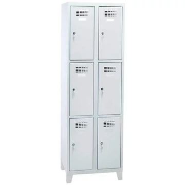 Rövidajtós öltözőszekrény WEMO, 2x3 rekesz, 600x500x1940 mm, lábbal, ajtó színe szürke RAL7035, forgóreteszes zár