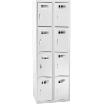 Rövidajtós öltözőszekrény WEMO, 2x4 rekeszek, 600x500x1800 mm, ajtó színe szürke RAL7035, hengerzár