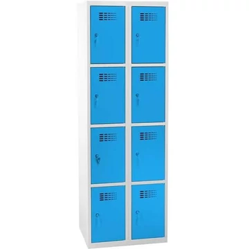 Szekrényszekrény WEMO, 2x4 rekeszek, 600x500x1800 mm, ajtó színe kék RAL5012, hengerzár