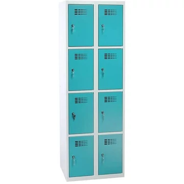 Szekrényszekrény WEMO, 2x4 rekeszek, 600x500x1800 mm, ajtó színe türkizkék RAL5018, hengerzár