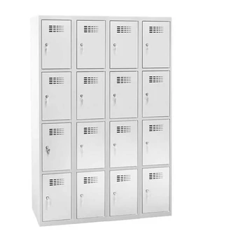 Rövidajtós öltözőszekrény WEMO, 4x4 rekeszek, 1200x500x1800 mm, ajtó színe szürke RAL7035, hengerzár