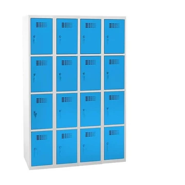 WEMO szekrény, 4x4 rekeszek, 1200x500x1800 mm, ajtó színe kék RAL5012, hengerzár