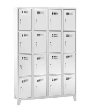 WEMO szekrény, 4x4 rekeszek, 1200x500x1940 mm, lábbal, ajtó színe szürke RAL7035, hengerzár
