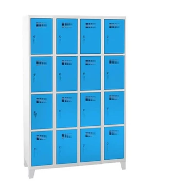 WEMO szekrény, 4x4 rekeszek, 1200x500x1940 mm, lábbal, ajtó színe kék RAL5012, hengerzár