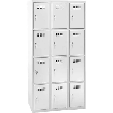 Szekrényszekrény WEMO, 3x4 rekeszek, 900x500x1800 mm, ajtó színe szürke RAL7035, forgóreteszes zár