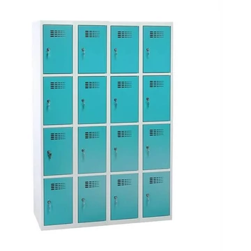 Szekrényszekrény WEMO, 4x4 rekeszek, 1200x500x1800 mm, ajtó színe türkizkék RAL5018, forgóreteszes zár