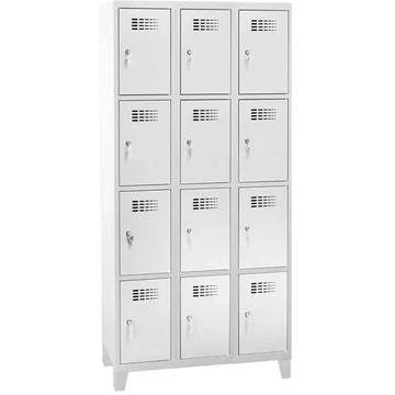 Szekrény szekrény WEMO, 3x4 rekeszek, 900x500x1940 mm, lábbal, ajtó színe szürke RAL7035, forgóreteszes zár