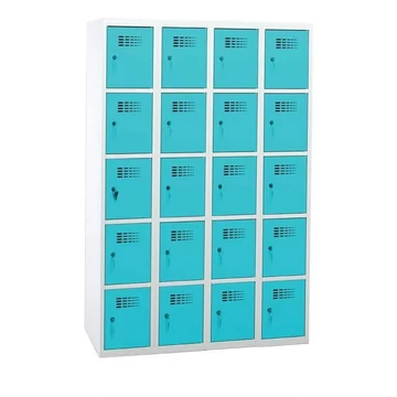 WEMO szekrény, 4x5 rekesz, 1200x500x1800 mm, ajtó színe türkizkék RAL5018, hengerzár