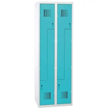 Z' szekrény - WEMO, 2 x 300 mm, ajtó színe türkizkék RAL5018, láb nélkül, forgóreteszral