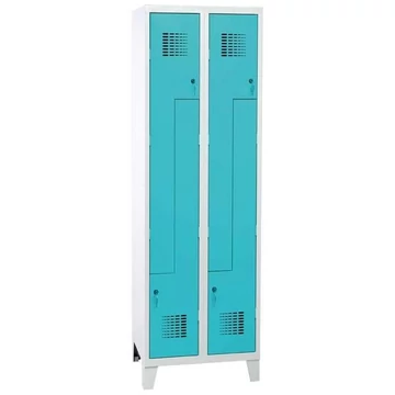 Z' szekrény - WEMO, 2 x 300 mm, ajtó színe türkizkék RAL5018, lábbal, forgóreteszral