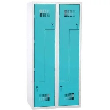 Z' szekrény - WEMO, 2 x 400 mm, ajtó színe türkizkék RAL5018, láb nélkül, forgóreteszral