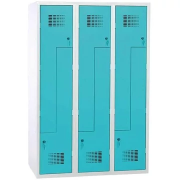 Szekrény 'Z' - WEMO, 3 x 400 mm, ajtó színe türkizkék RAL5018, láb nélkül, forgóreteszral