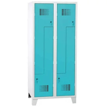 Z' szekrény - WEMO, 2 x 400 mm, ajtó színe türkizkék RAL5018, lábbal, forgóreteszral