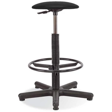 GOLIAT magas munkaszék csúszótalpakkal és lábtartó gyűrűvel, műbőr kárpittal, fekete.