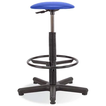 GOLIAT magas munkaszék csúszótalpakkal és lábtartó gyűrűvel, szövetborítással, kék.