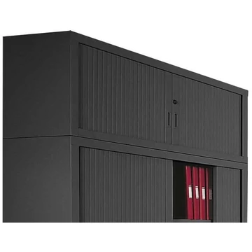 Redőnyös felső szekrény, ma x sz x mé: 465x1000x435 mm, ház színe fekete RAL9005, redőny fekete