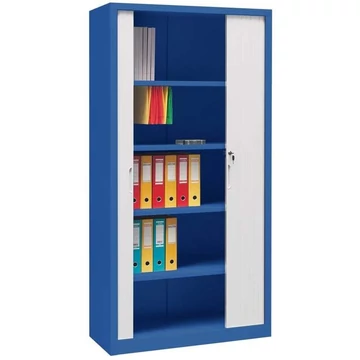 Redőnyös szekrény, ma x sz x mé: 1990x1000x435 mm, ház színe kék RAL5010, redőny szürke