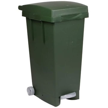 Műanyag 80 l-es Haszonanyaggyűjtő, lábpedállal, fedéllel és tartóval, egyszínű, zöld
