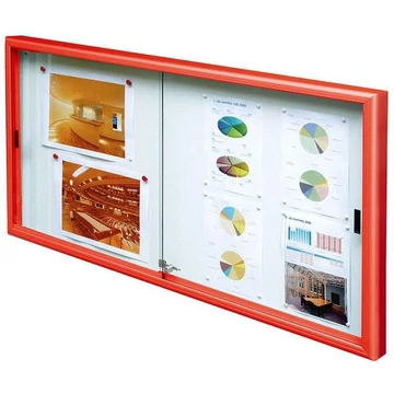 Vitrin Classique beltérre, 1050 x 2300 mm, 30xA4, mágneses hátsó fal, alumínium váz, piros RAL3020