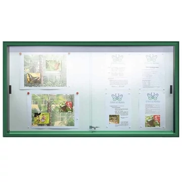 Vitrin Classique beltérre, 1050 x 2300 mm, 30xA4, mágneses hátsó fal, alumínium váz zöld RAL6005