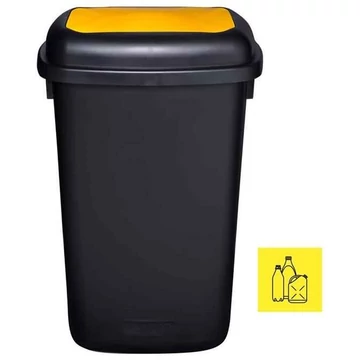 A QUATRO szemeteskosár, műanyagból, 90 l térfogatú, fekete színű, fedele sárga