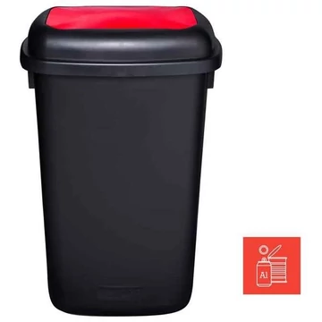 A QUATRO szemeteskosár, műanyagból, 90 l térfogatú, fekete színű, fedele piros