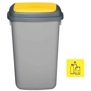 A QUATRO szemeteskosár, műanyagból, 45 l térfogatú, szürke színű, fedele sárga