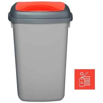 A QUATRO szemeteskosár, műanyagból, 45 l térfogatú, szürke színű, fedélpiros