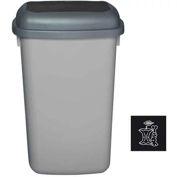 A QUATRO szemeteskuka, műanyagból, 45 l térfogatú, szürke színű, fedele fekete