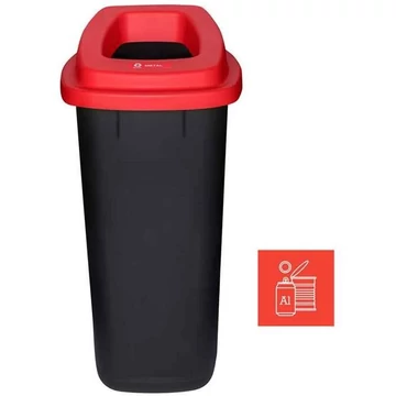 SORT szemeteskuka, műanyagból, 90 l térfogatú, fekete színű, fedele piros