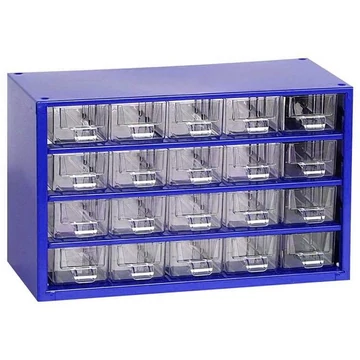 Fiókos tároló 306 x 155 x 190 mm, kék színű, 20 fiók