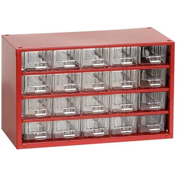 Fiókos tároló 306 x 155 x 190 mm, piros szín, 20 fiók