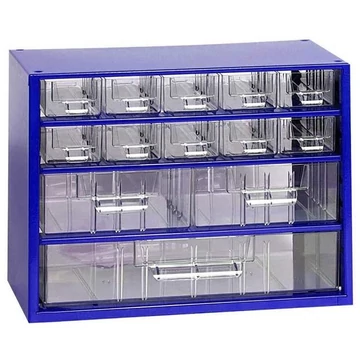 Fiókos tároló 306 x 155 x 238 mm, kék színű, 13 fiók