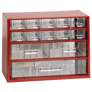 Fiókos tároló 306 x 155 x 238 mm, piros színű, 13 fiók