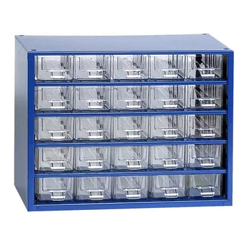 Fiókos tároló 306 x 155 x 238 mm, kék színű, 25 fiók