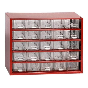 Fiókos tároló 306 x 155 x 238 mm, piros színű, 25 fiók
