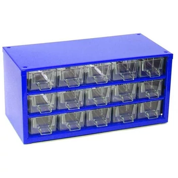 Fiókos tároló 306 x 155 x 147 mm, kék színű, 15 fiók