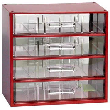 Fiókos tároló 306 x 155 x 282 mm, piros színű, 4 fiók